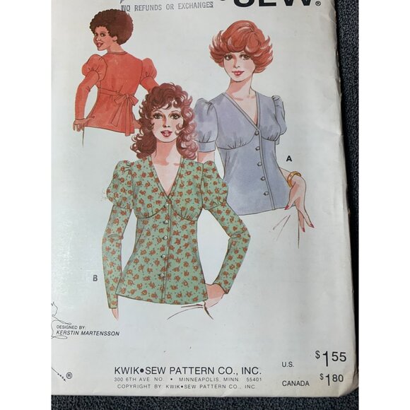 Kwik Sew Misses Blouse Sewing Pattern sz 5-11 555 - uncut - Picture 8 of 10